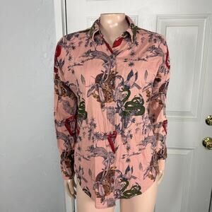 Scotch Soda Women's Shirt Small Snake Toile Button Print Cotton L/S E4-15